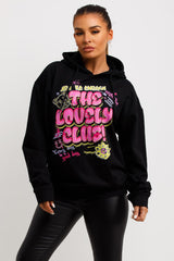 womens oversized hoodie with the lovely club slogan