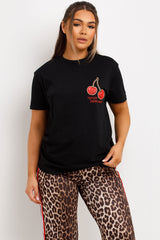 cherry print t shirt for womens in black