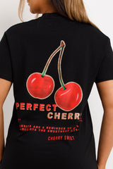 Black T Shirt With Cherry Print