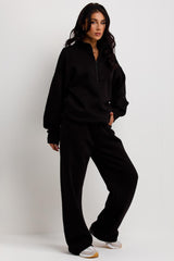 womens black sweatshirt and straight leg joggers tracksuit