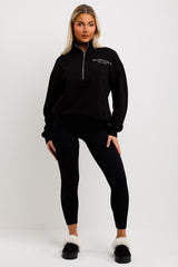 womens sweatshirt with elasticated hem and half zip manhattan new york embroidery