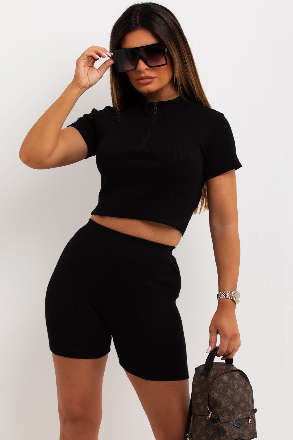 womens shorts and top co ord gym set
