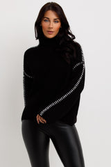 black oversized contrast stitch knitted jumper