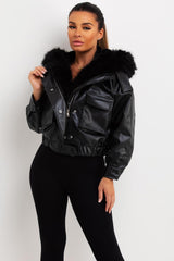 black faux fur faux leather bomber jacket sale uk