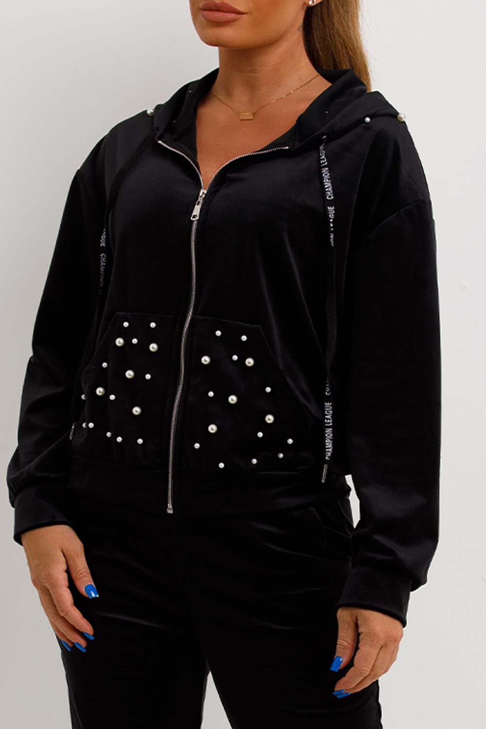 womens velour tracksuit with pearls 