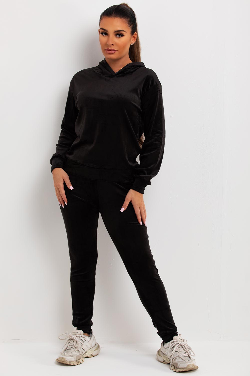 womens velour tracksuit co ord hooded loungewear set