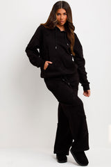 womens distressed cross hoodie and joggers set loungewear styled up