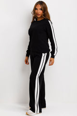 loungewear co ord with side stripe black white