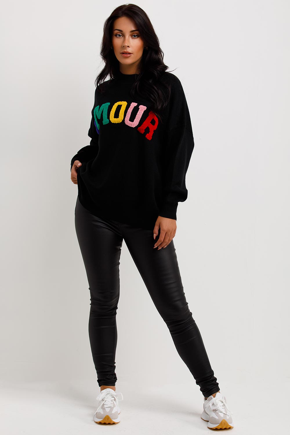 womens oversized knitted jumper with amour towelling