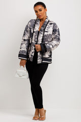 womens satin quilted fleur toile jungle print blazer jacket