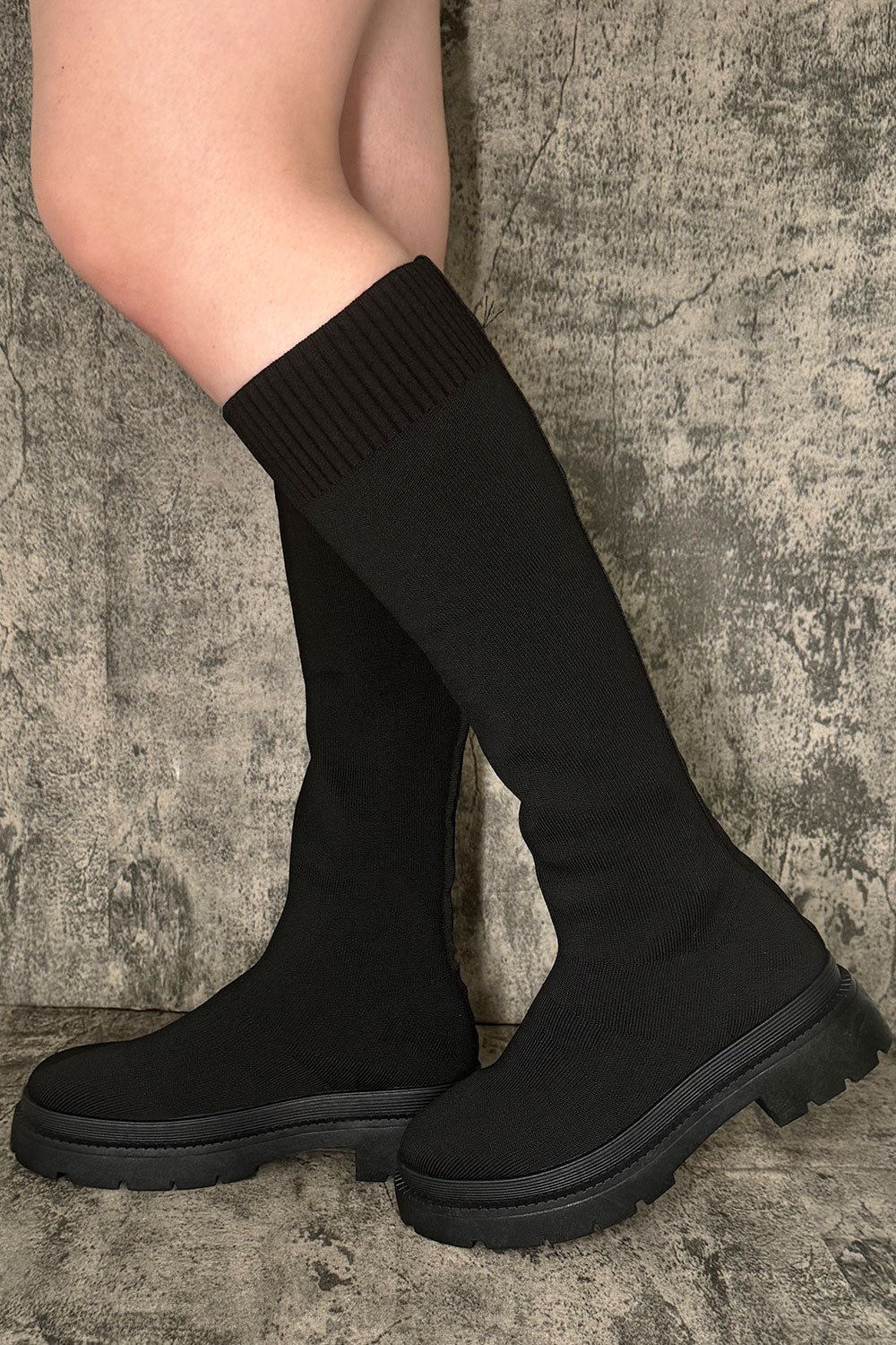 Knee High Sock Boots Black