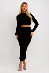 womens knit maxi skirt and top co ord set going out winter outfit
