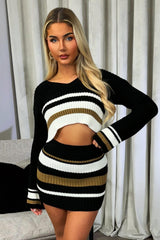 womens knitted jumper and skirt two piece set striped