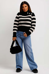 womens high neck striped jumper dressy knitwear