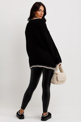 womens knitted contrast stitch jumper with long sleeves