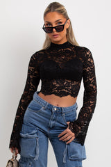 flare sleeve black lace top going out summer holiday occasion outfit