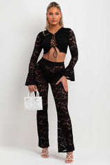 lace trousers and flare sleeve top two piece co ord set going out summer festival rave outfit black