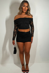 lace mini skirt and top co ord set black summer occasion outfit