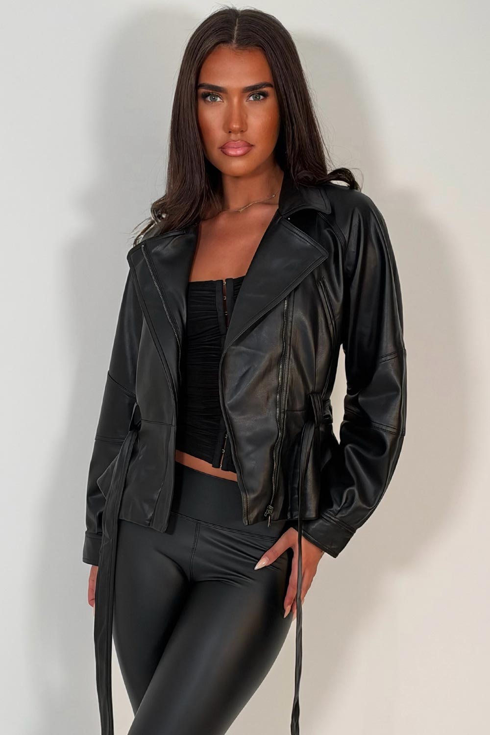zara womens black faux leather belted trench jacket styledup uk
