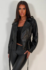 zara womens black faux leather belted trench jacket styledup uk
