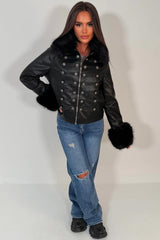 faux leather faux fur cuff faux fur collar jacket womens zara uk