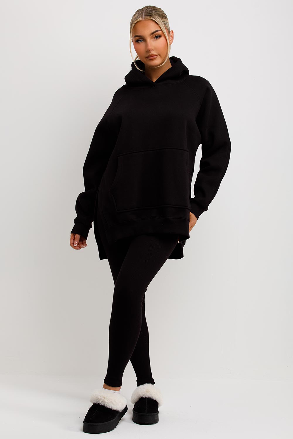 Women's Hoodie And Leggings Set Black Loungewear –