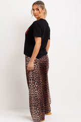 womens black t shirt with leopard print cherry print oversized