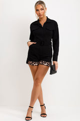 christmas party playsuit with leopard print contrast hem long sleeves