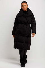 womens long padded puffer coat with belt duvet style