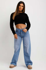 Cable Knit Jumper Cropped Black