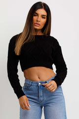 Cable Knit Jumper Cropped Black