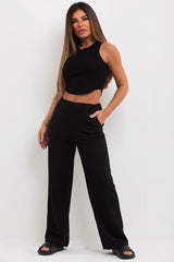 womens quilted wide leg trousers