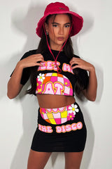 womens rave festival neon outfit mini skirt and crop t shirt two piece co ord set