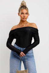 off shoulder long sleeve going out bodysuit top