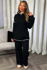 contrast stitching hoodie and joggers loungewear set 