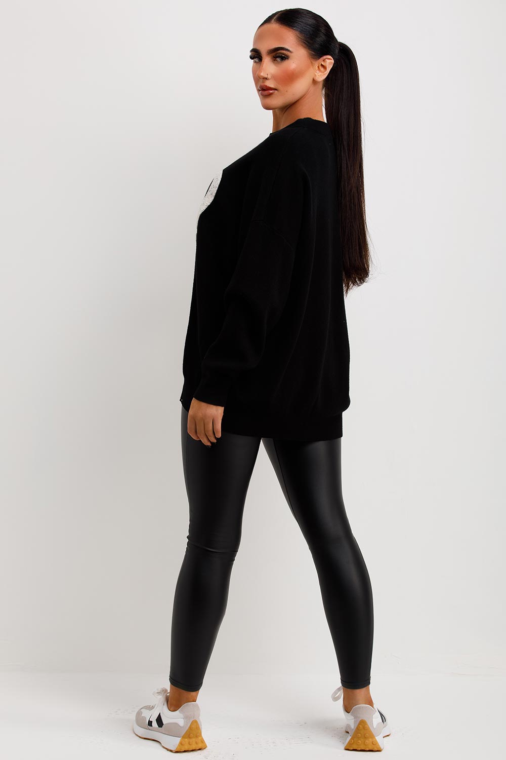 womens knitted oversized jumper with good times towelling