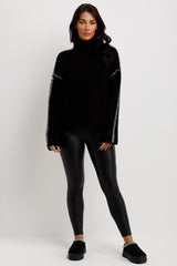 womens oversized knitted jumper with contrast stitches