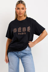 bebe paris slogan black t shirt