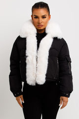 womens puffer jacket with fur trim