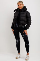 womens black puffer padded jacket with hood sale