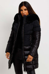 womens coat with fur hood and belt uk