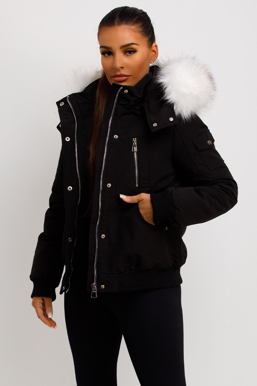 womens bomber jacket with fur hood sale
