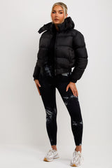 black puffer jacket with hood womens