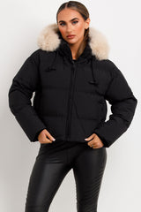 fur hood puffer padded jacket for winter