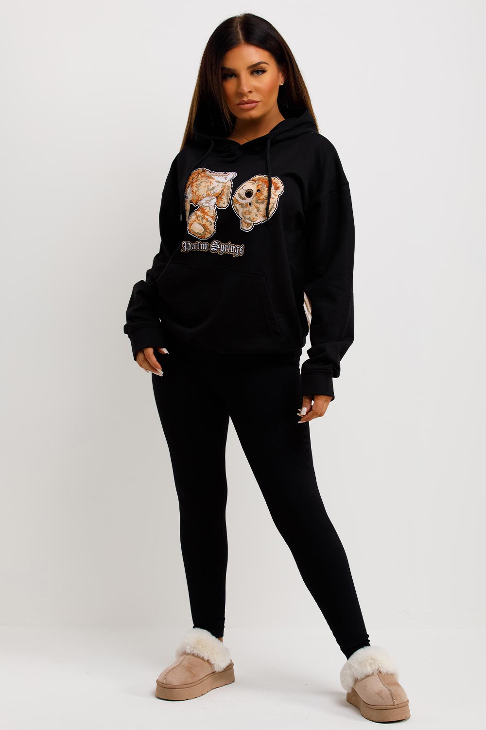 womens oversized hoodie with palm springs slogan 