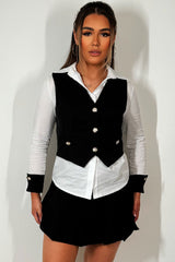 waistcoat shirt and pleated skort three piece outfit co ord set black and white