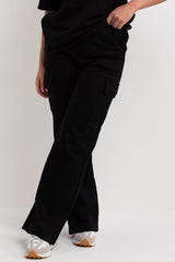 womens black wide leg trousers with cargo pockets and t shirt co ord set