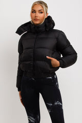 black hooded puffer jacket zara womens