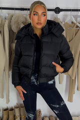 zara womens black puffer jacket with hood for winter