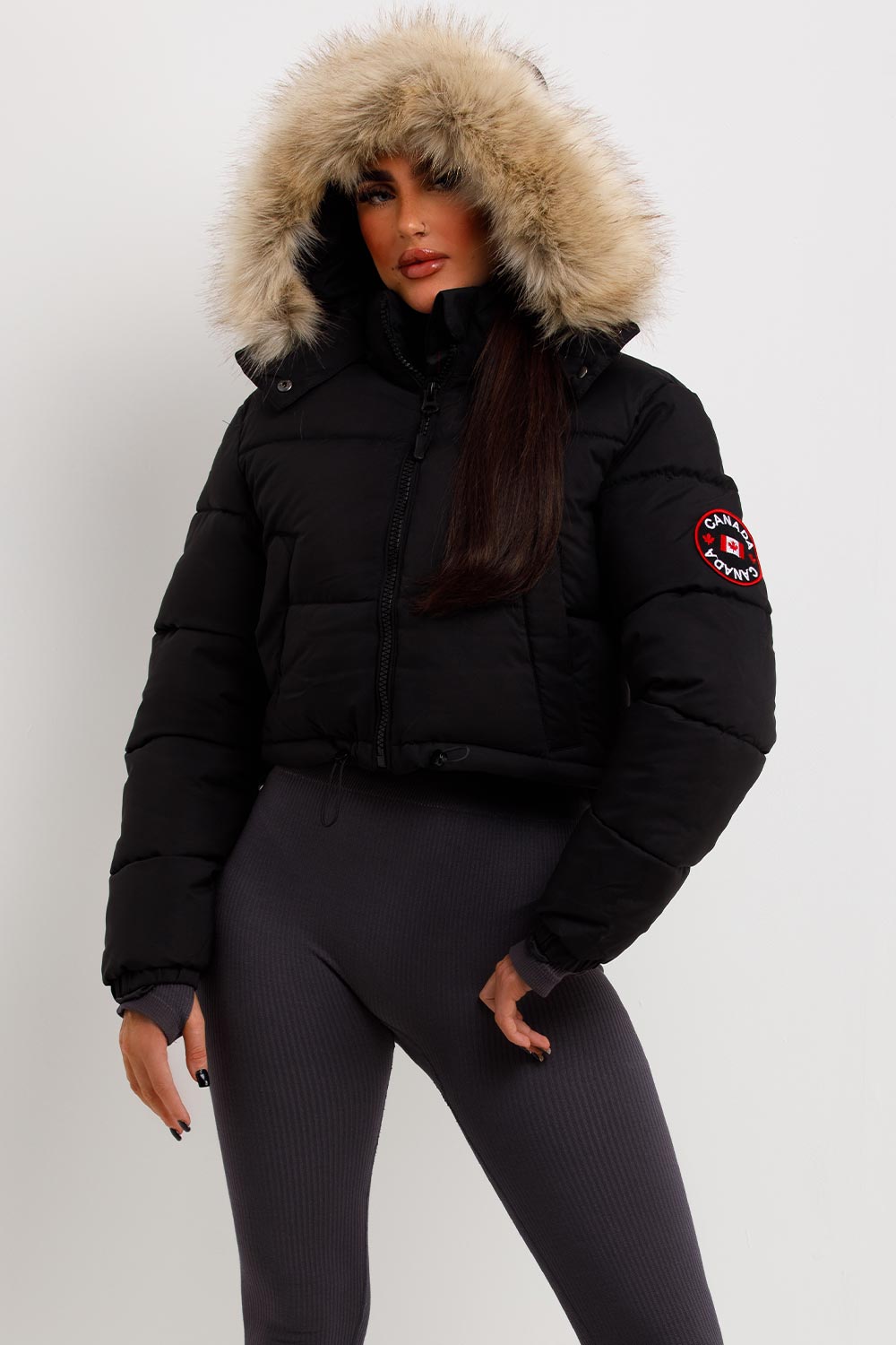 zavetti puffer jacket with fur hood womens